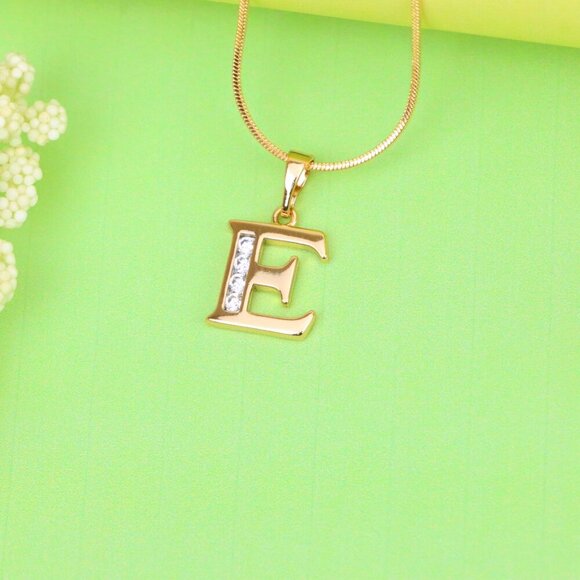 "Rose Gold Letter E Pendant with Crystals – 18K Gold Plated Charm, XPPT1354 - Picture 5 of 13